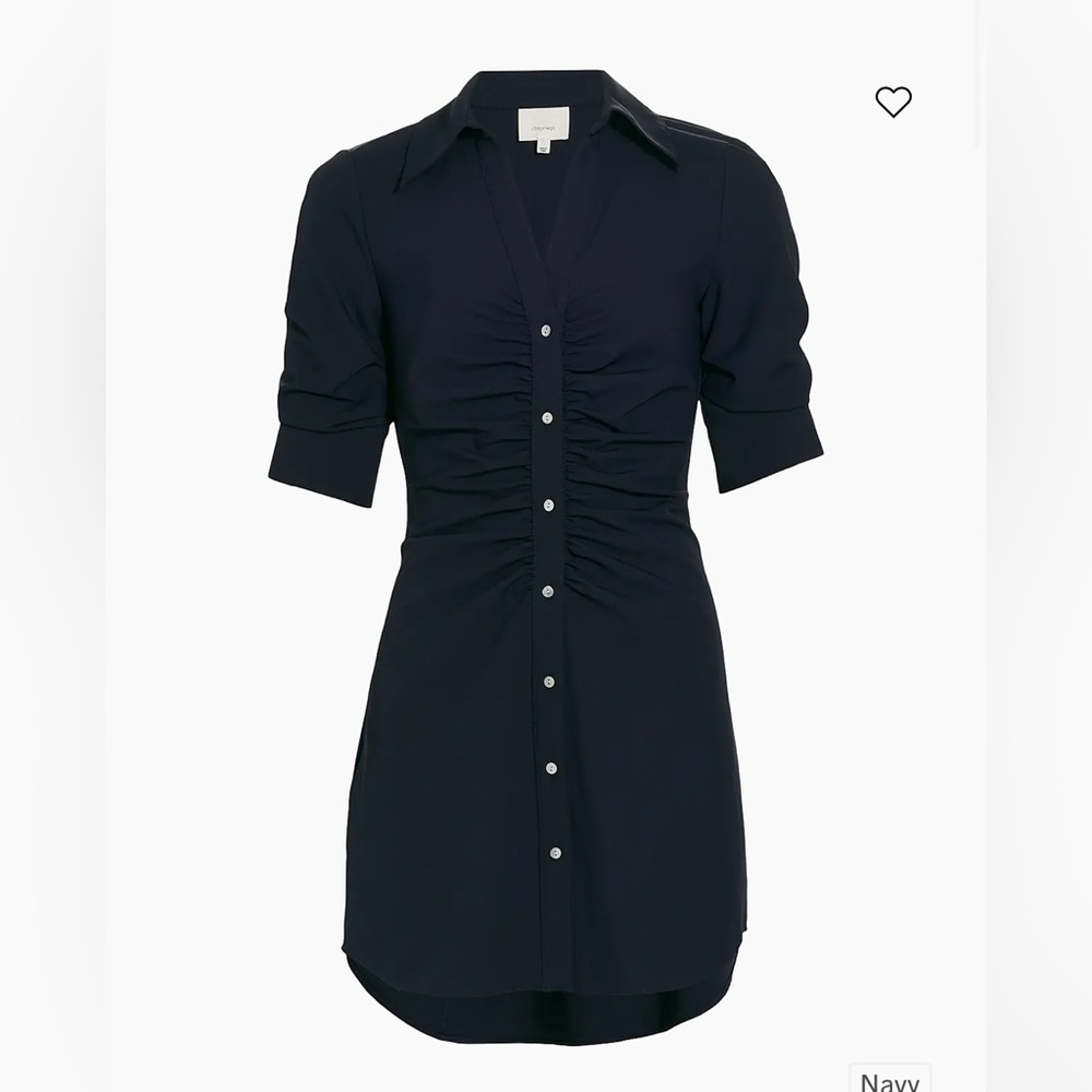 Cinq Γ Sept Dark Elina Gathered Mini-Shirtdress, Navy, Size 6 - Picture 4 of 10